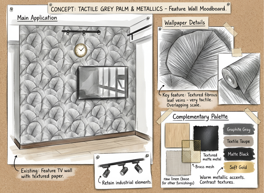 Moodboard detail with wallpaper makeover